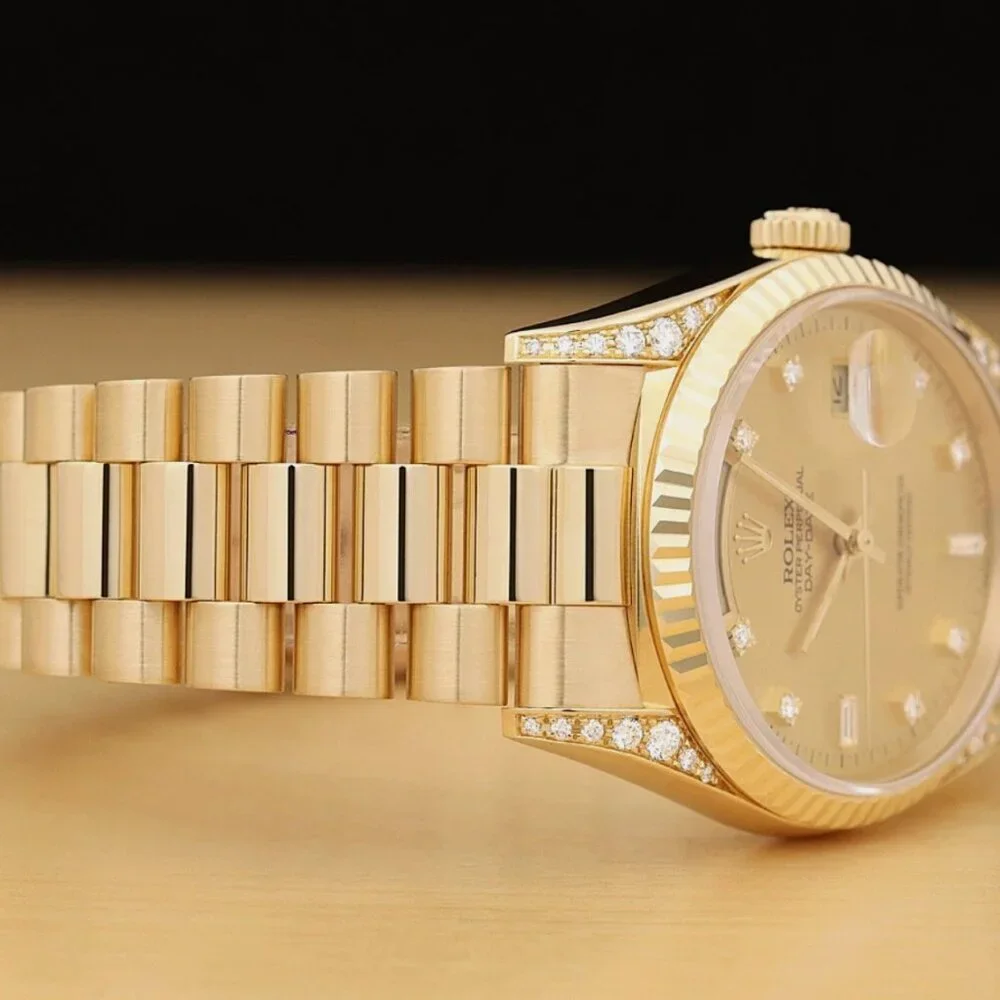 PAPER ROLEX MENS DAY-DATE FACTORY DIAMOND 18K YELLOW GOLD PRESIDENT WATCH